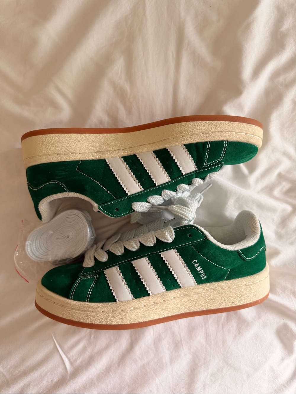 adidas women’s Green and White Campus Suede Sneakers